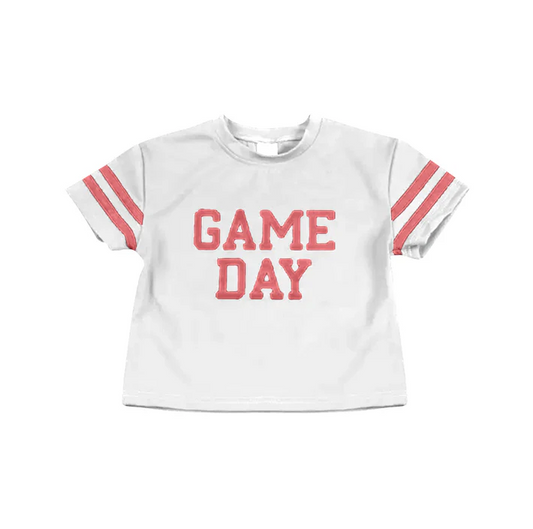 6.10 Preorder (moq 5)Baby Girls Coral Game Day Team Cheer Short Sleeve Sports Shirts Tops