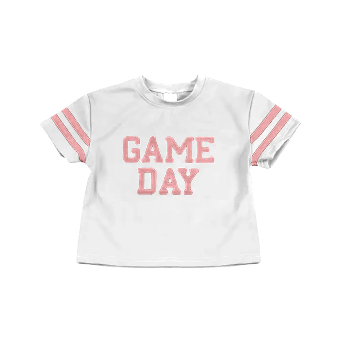 6.10 Preorder (moq 5)Baby Girls Pink Game Day Team Cheer Short Sleeve Sports Shirts Tops