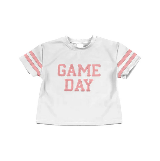6.10 Preorder (moq 5)Baby Girls Pink Game Day Team Cheer Short Sleeve Sports Shirts Tops