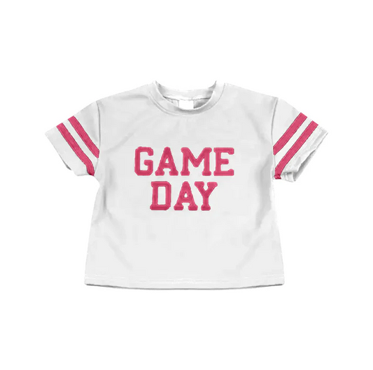 6.10 Preorder (moq 5)Baby Girls Game Day Team Cheer Short Sleeve Sports Shirts Tops