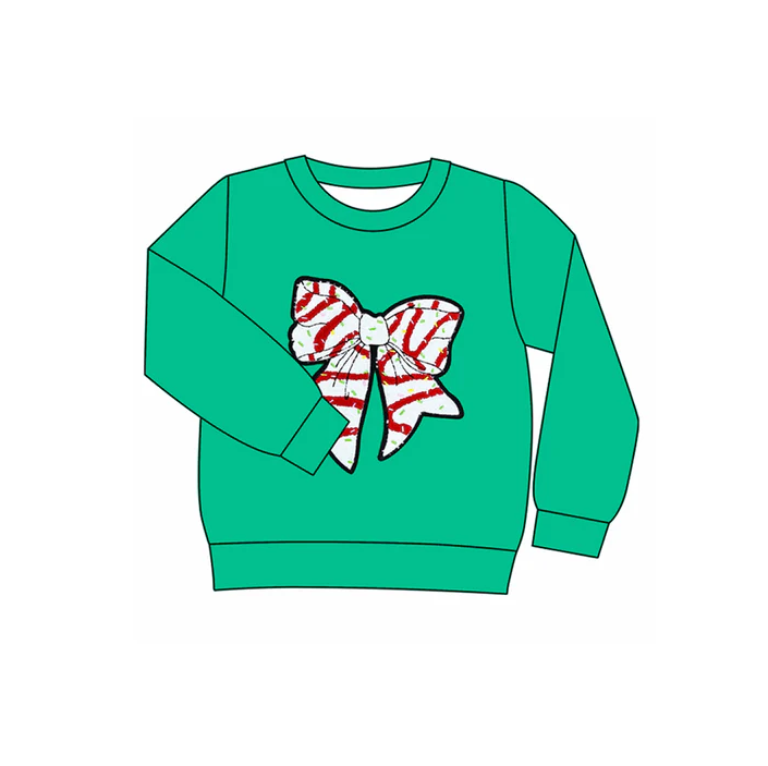 6.10 Preorder (moq 5)Baby Girls Long Sleeves Christmas Tree Bow Tee Shirts Tops