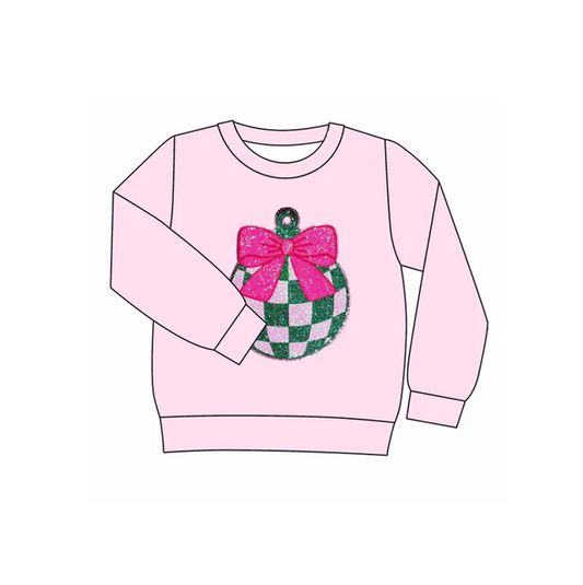 6.10 Preorder (moq 5)Baby Girls Long Sleeves Pink Disco Bow Tee Shirts Tops