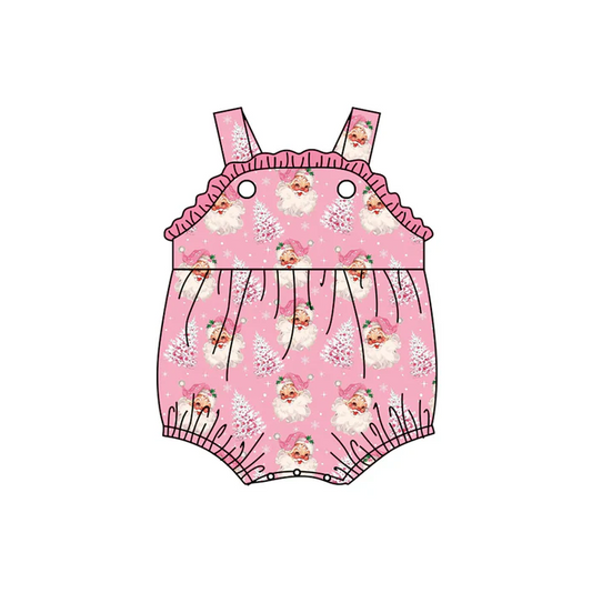 6.10 Preorder (moq 5)Baby Girls Pink Strap Santa Trees Plaid Ruffle Rompers
