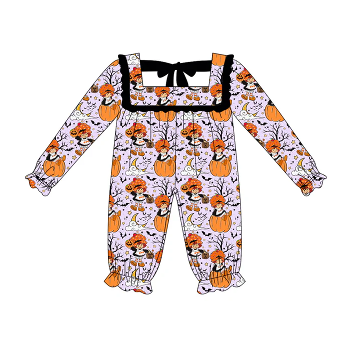 6.11 Preorder (moq 5)Baby Girls Long Sleeves Ghost Pumpkins Ruffle Pant Rompers