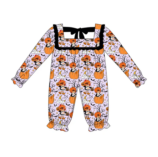 6.11 Preorder (moq 5)Baby Girls Long Sleeves Ghost Pumpkins Ruffle Pant Rompers