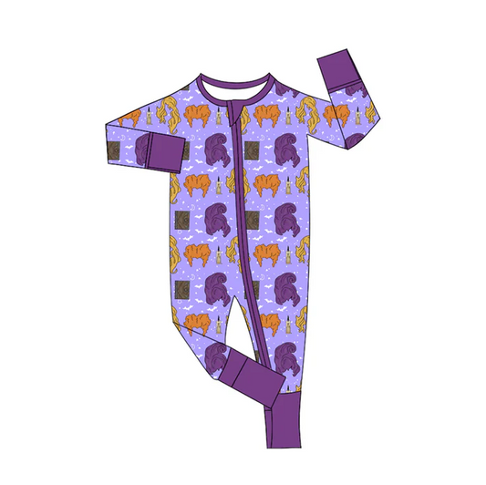 6.11 Preorder (moq 5)Baby Boys Purple Long Sleeves Bats Hair Plaid Zipper Rompers