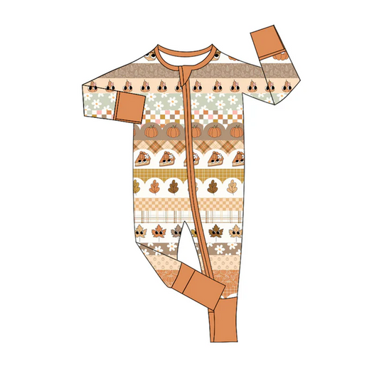 6.11 Preorder (moq 5)Baby Boys Long Sleeves Flowers Pumpkins Stripes Zipper Rompers