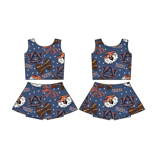 6.12 Preorder (moq 5)Baby Girls AU Tiger Bows Team Sleeveless Top Skorts Sets