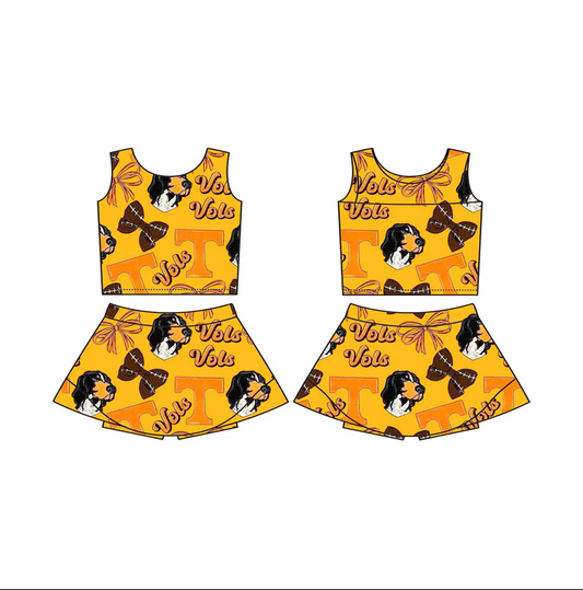 6.12 Preorder (moq 5)Baby Girls T Vols Team Sleeveless Top Skorts Sets