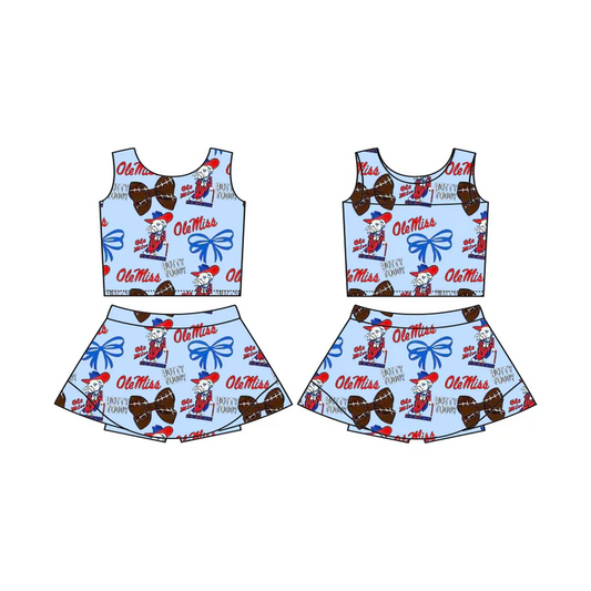 6.12 Preorder (moq 5)Baby Girls Ole Miss Team Sleeveless Top Skorts Sets