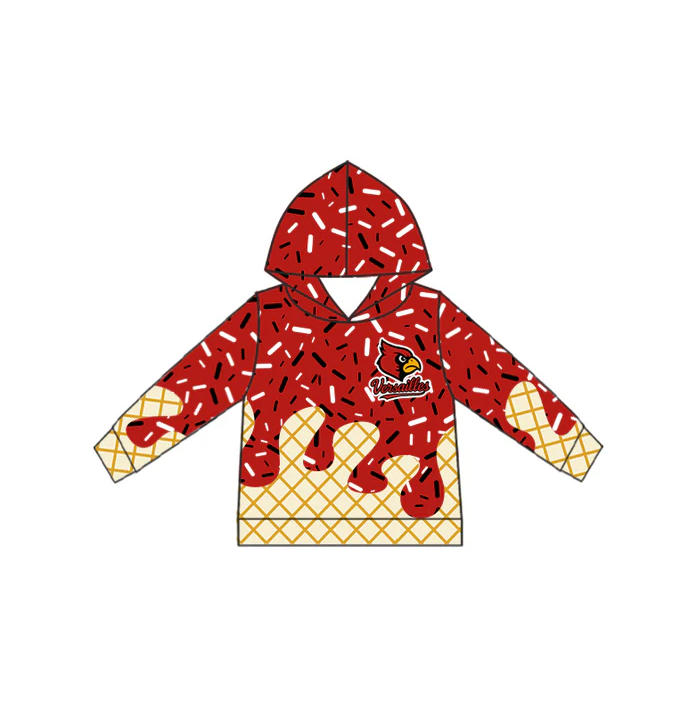 6.12 Preorder (moq 5)Baby Girls Team Red Versailles Hooded Pullovers Tops