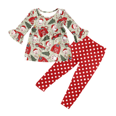 6.13 Baby Girls Christmas Cows tunic Top Legging Clothes Sets preorder(moq 5)