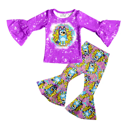 6.13 Baby Girls Cartoon Dogs Sunflower Bell Clothes Sets preorder(moq 5)