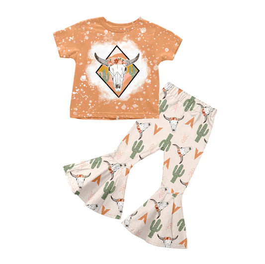 6.13 Baby Girls Cow Skull Cactus Bell Pants Clothes Sets preorder(moq 5)