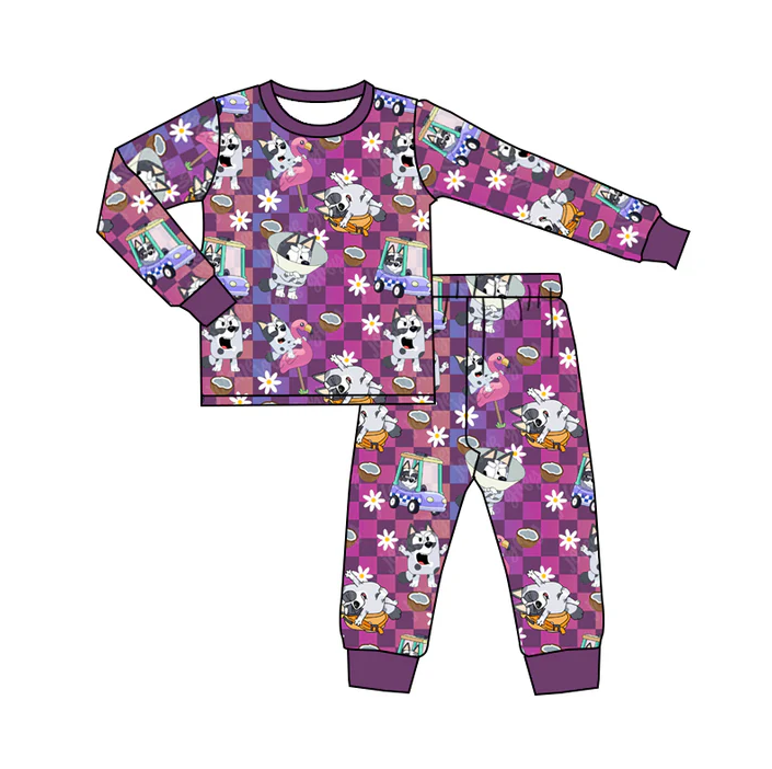 6.13 Baby Girls Dog purple pajamas Clothes Sets preorder(moq 5)