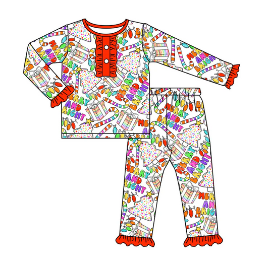 6.13 Baby Girls Merry And Bright Pajamas Clothes Sets preorder(moq 5)