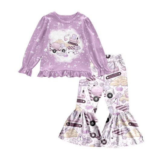 6.13 Baby Girls Purple Construction Bell Pants Clothes Sets preorder(moq 5)