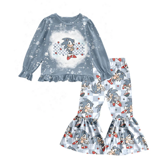6.13 Baby Girls Cartoon Plaid Bell Pants Clothes Sets preorder(moq 5)