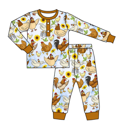 6.13 Baby Boys Chicken Ruffle Pajamas Clothes Sets preorder(moq 5)