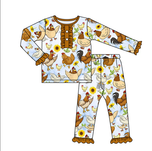 6.13 Baby Girls Chicken Ruffle Pajamas Clothes Sets preorder(moq 5)