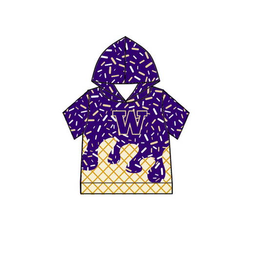 6.14 Preorder (moq 5)Baby Boys Purple W Drip Short Sleeves Team Hoodies Top