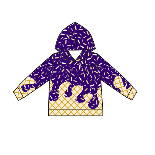 6.14 Preorder (moq 5)Baby Boys Purple W Drip Long Sleeves Team Hoodies Top