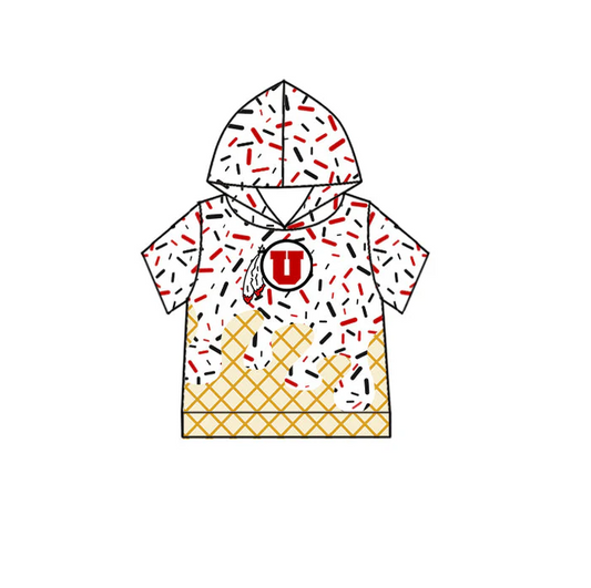 6.14 Preorder (moq 5)Baby Boys Red U Short Sleeves Drip Team Hoodies Top