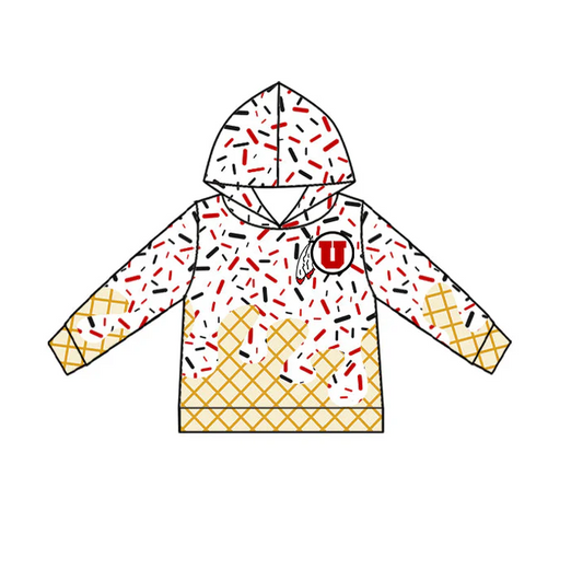 6.14 Preorder (moq 5)Baby Boys Red U Long Sleeves Drip Team Hoodies Top