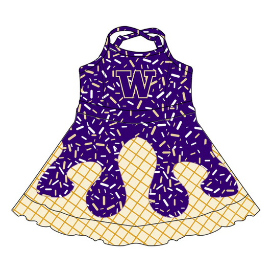 6.14 Preorder (moq 5)Baby Girls Purple W Strap Drip Shorts Ruffle Team Knee Length Dresses