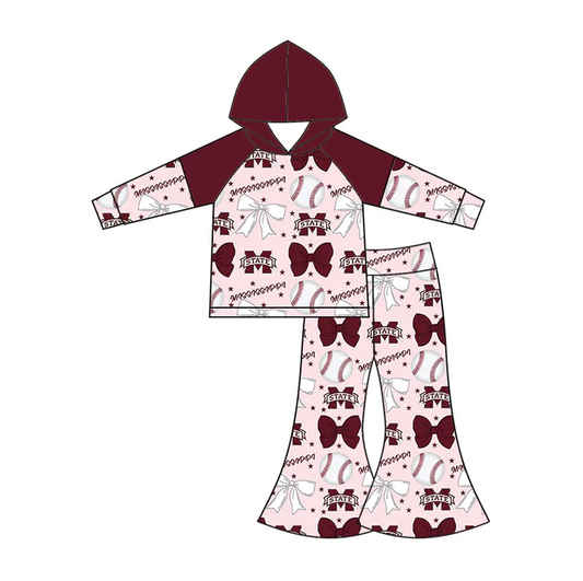6.16 Preorder (moq 5)Baby Girls Flutter Sleeves Baseballs Bows Alabama Team Knee Length Dresses