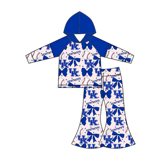 6.16 Preorder (moq 5)Baby Girls Long Sleeves Baseballs Bows UK Hoodie Top Bell Bottom Pant Team Set