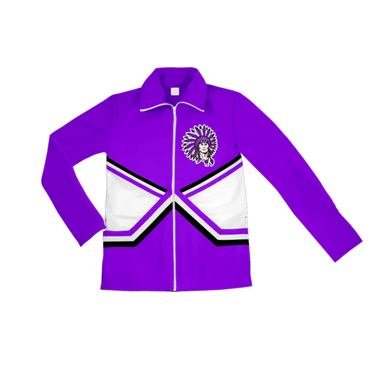 6.17 Preorder (moq 5)Baby Girls Purple Long Sleeves Spartan Print Team Zipper Jacket Top