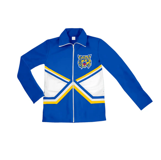 6.17 Preorder (moq 5)Baby Girls Blue Long Sleeves Cat Print Team Zipper Jacket Top