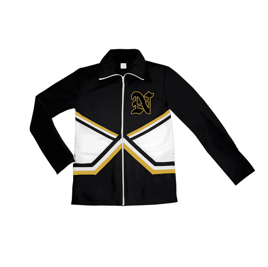 6.17 Preorder (moq 5)Baby Girls Black Long Sleeves N Print Team Zipper Jacket Top