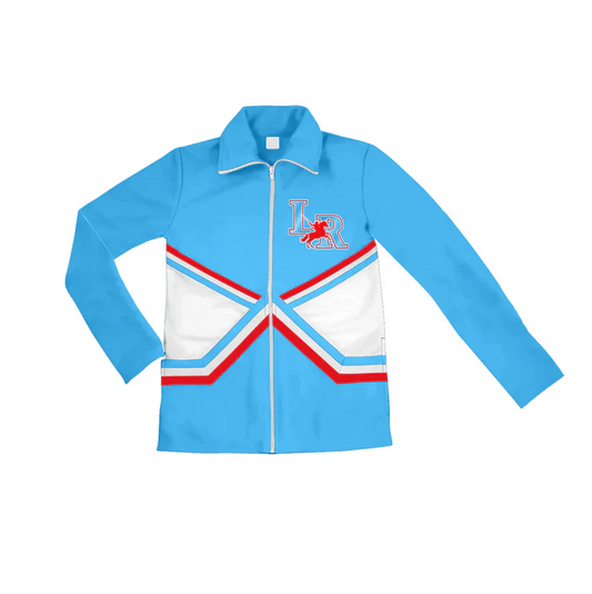 6.17 Preorder (moq 5)Baby Girls Sky Blue Long Sleeves LR Rodeo Print Team Zipper Jacket Top