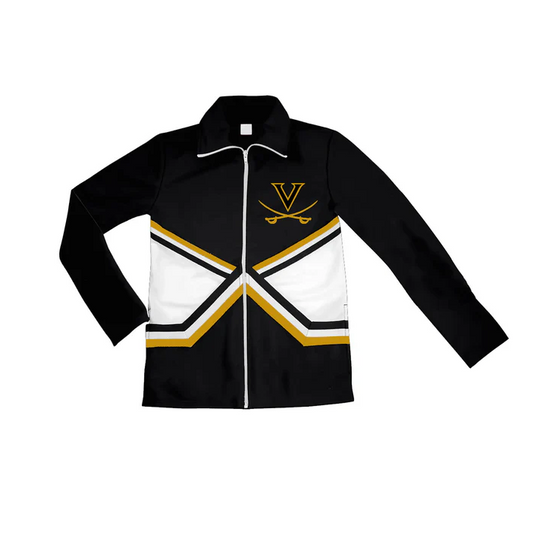 6.17 Preorder (moq 5)Baby Girls Black Long Sleeves V Print Team Zipper Jacket Top