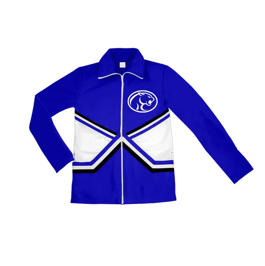 6.17 Preorder (moq 5)Baby Girls Hot Blue Long Sleeves Tiger Print Team Zipper Jacket Top