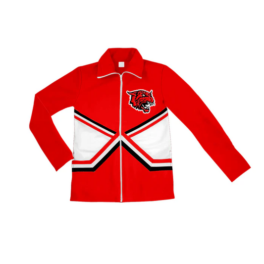 6.17 Preorder (moq 5)Baby Girls Red Long Sleeves Tiger Print Team Zipper Jacket Top