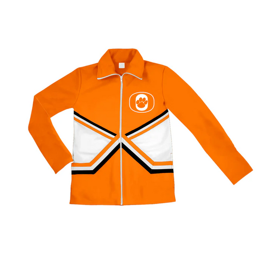 6.17 Preorder (moq 5)Baby Girls Orange Long Sleeves Pawl Print Team Zipper Jacket Top