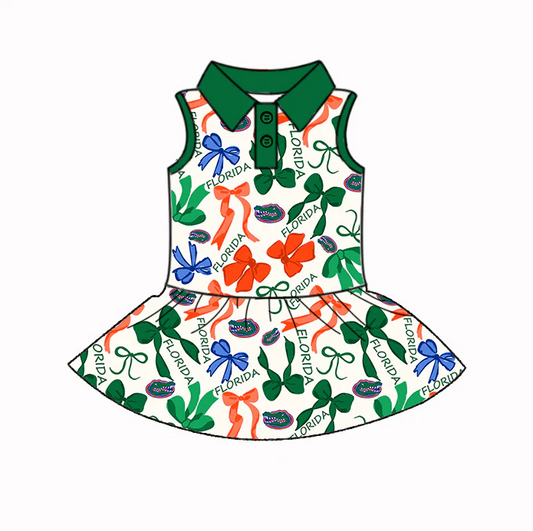 6.17 Preorder (moq 5)Baby Girls Green Sleeveless Bows Plaid Florida Button Team Knee Length Dresses