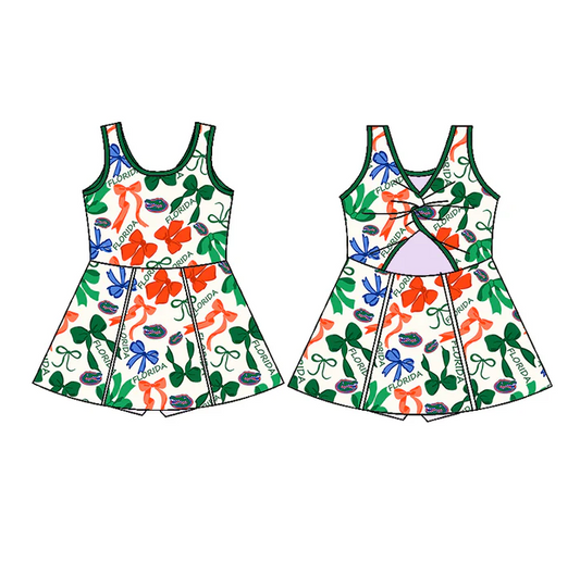 6.17 Preorder (moq 5)Baby Girls Green Sleeveless Bows Plaid Florida Shorts Team Knee Length Dresses
