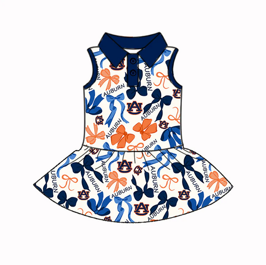 6.17 Preorder (moq 5)Baby Girls Hot Blue Sleeveless AU Bows Plaid Button Team Knee Length Dresses