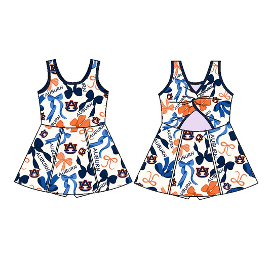 6.17 Preorder (moq 5)Baby Girls Hot Blue Sleeveless AU Bows Plaid Shorts Team Knee Length Dresses