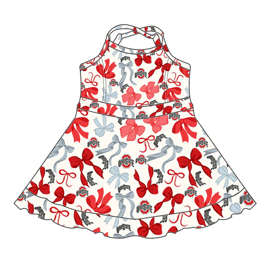 6.17 Preorder (moq 5)Baby Girls Strap Red Bows Plaid Ruffle Shorts Team Knee Length Dresses