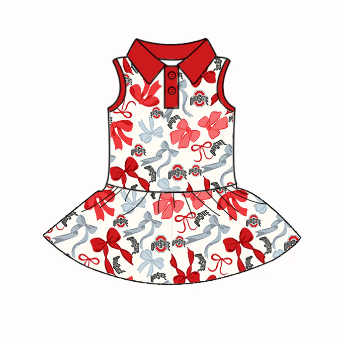 6.17 Preorder (moq 5)Baby Girls Sleeveless Red Bows Plaid Button Team Knee Length Dresses
