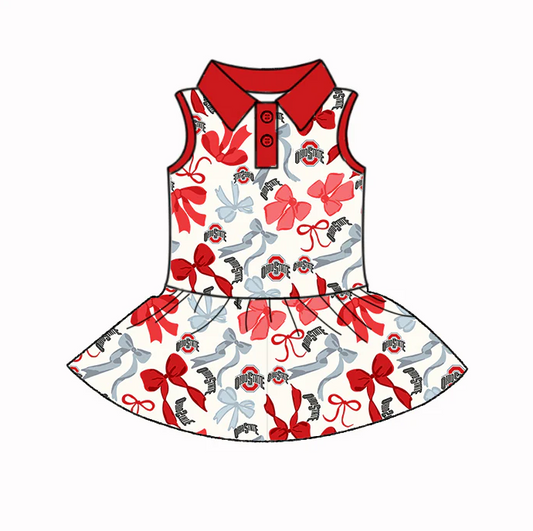6.17 Preorder (moq 5)Baby Girls Sleeveless Red Bows Plaid Button Team Knee Length Dresses