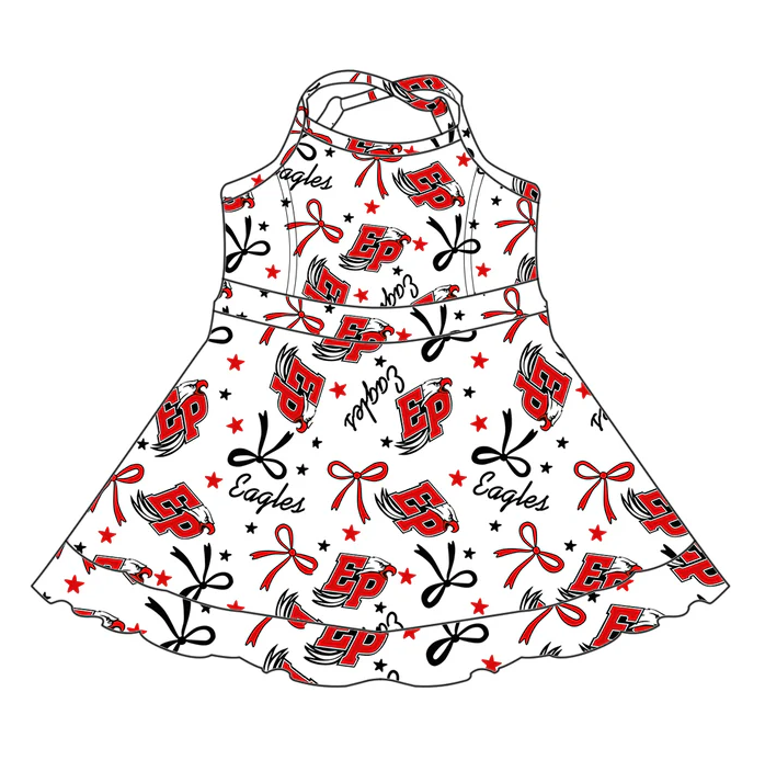 6.17 Preorder (moq 5)Baby Girls Strap Red EP Stars Bows Ruffle Shorts Team Knee Length Dresses