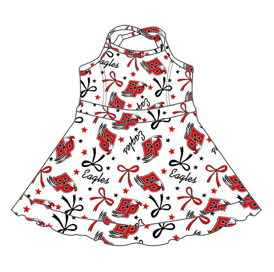 6.17 Preorder (moq 5)Baby Girls Strap Red EP Stars Bows Ruffle Shorts Team Knee Length Dresses