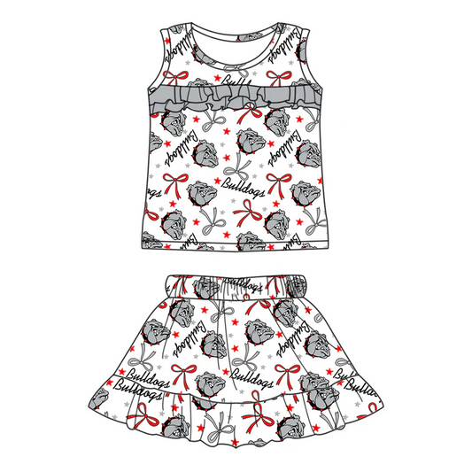 6.17 Preorder (moq 5)Baby Girls Sleeveless Gray Dogs Stars Bows Top Ruffle Skorts Team Set