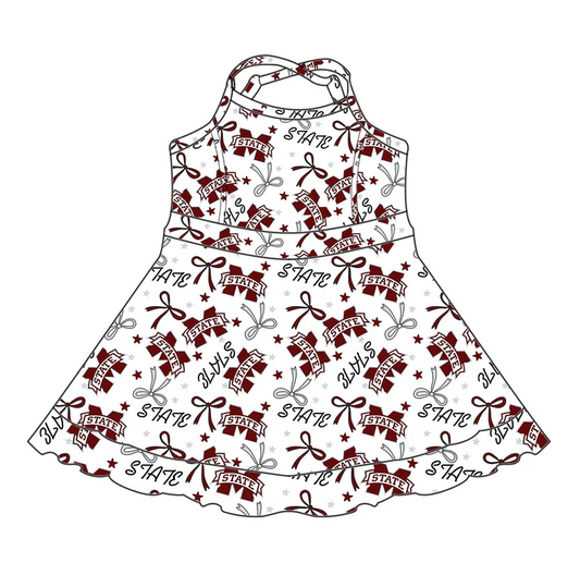 6.17 Preorder (moq 5)Baby Girls Strap Brown M State Bows Stars Ruffle Short Team Knee Length Dresses